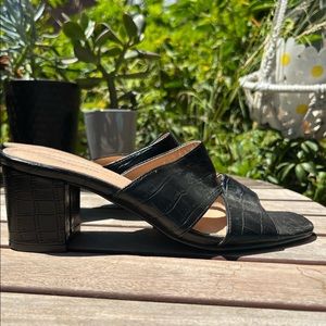 Faux black crocodile mules